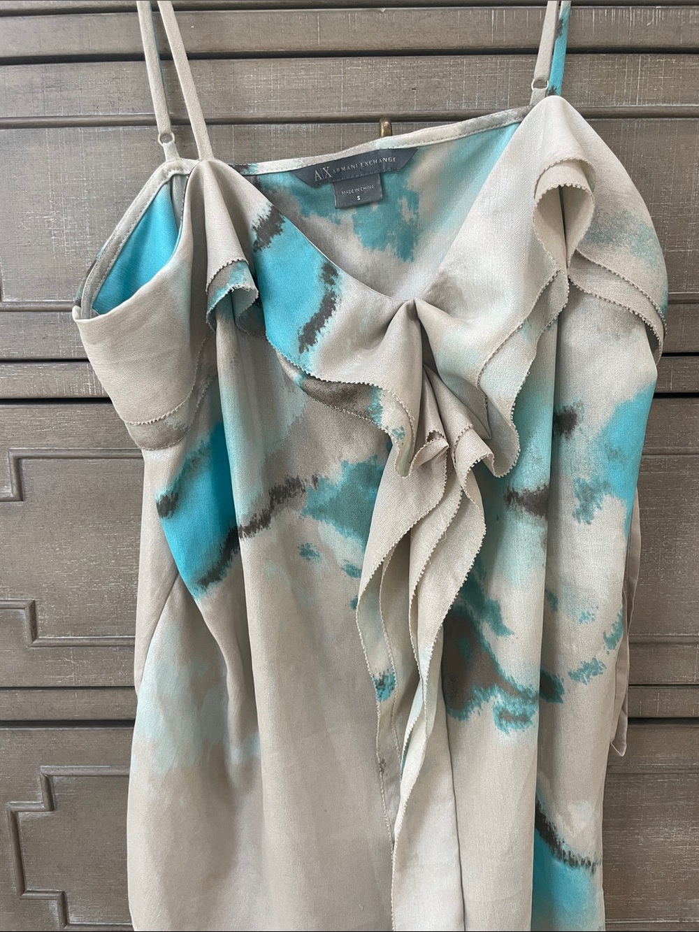 A/X Armani Exchange Turquoise & Beige Ruffle Strap Cami